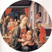 Fra Filippo Lippi The Madonna and Child with the Birth of the Virgin and the Meeting of Joachim and Anna oil painting artist